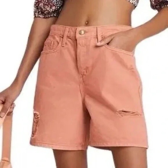 WILD FABLE | Highest Rise Bermuda Salmon Orange Women's Distressed Shorts - Picture 1 of 10